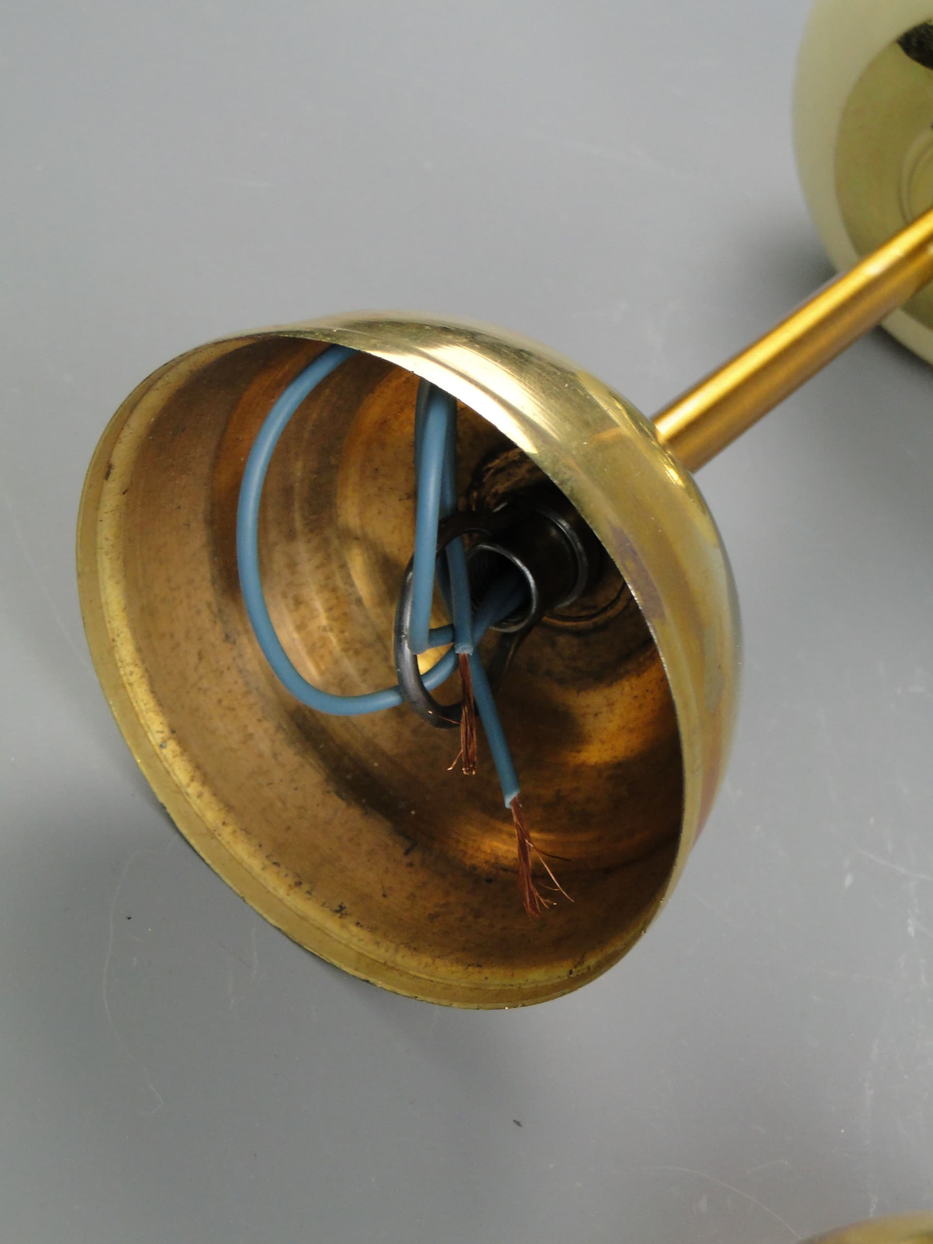 Pair of ceiling lamps, ecru glass, brass, Poland, 1950s. - 2623