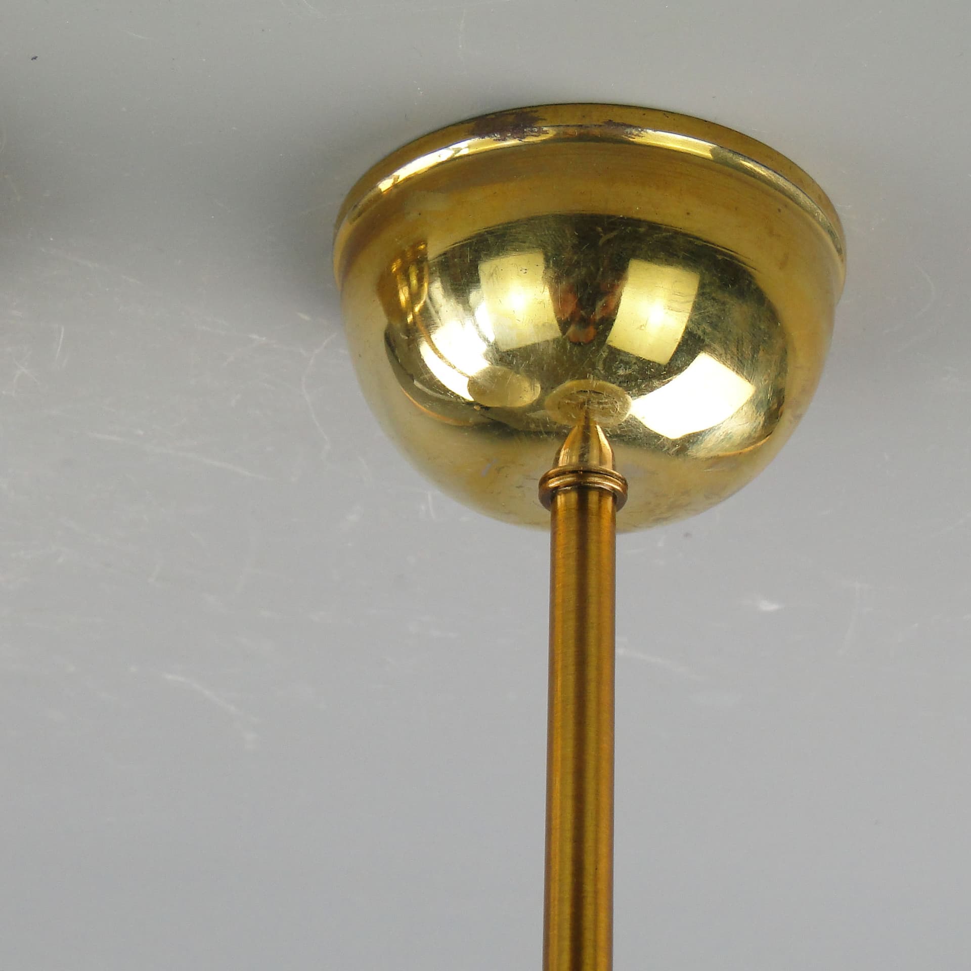 Pair of ceiling lamps, ecru glass, brass, Poland, 1950s. - 2621