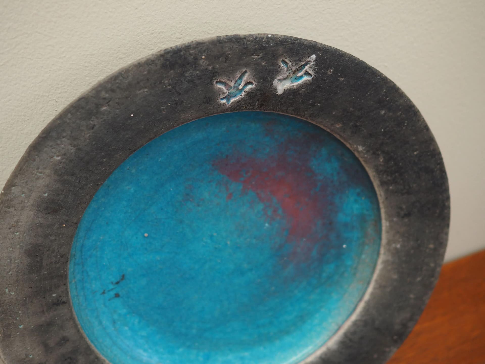 Platter, grey blue ceramics, Denmark, 1960s. - 24560