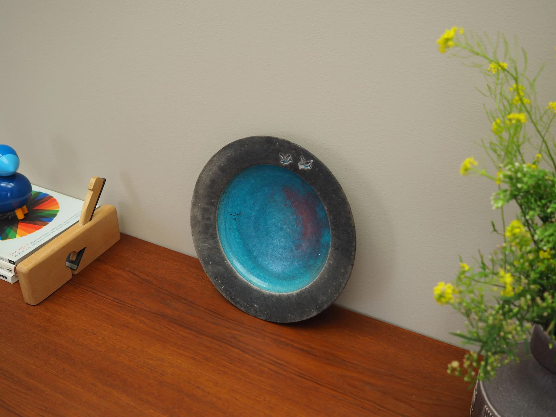 Platter, grey blue ceramics, Denmark, 1960s. - 24562