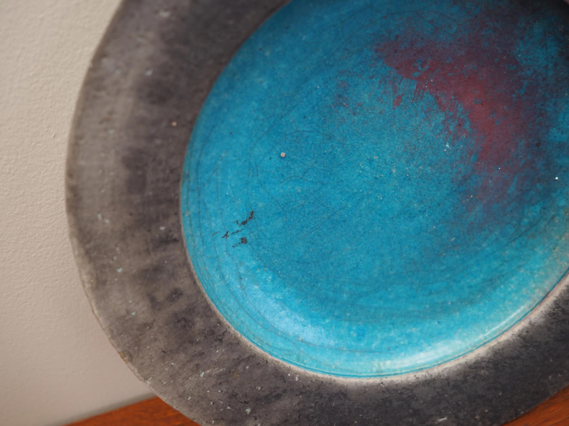 Platter, grey blue ceramics, Denmark, 1960s. - 24563