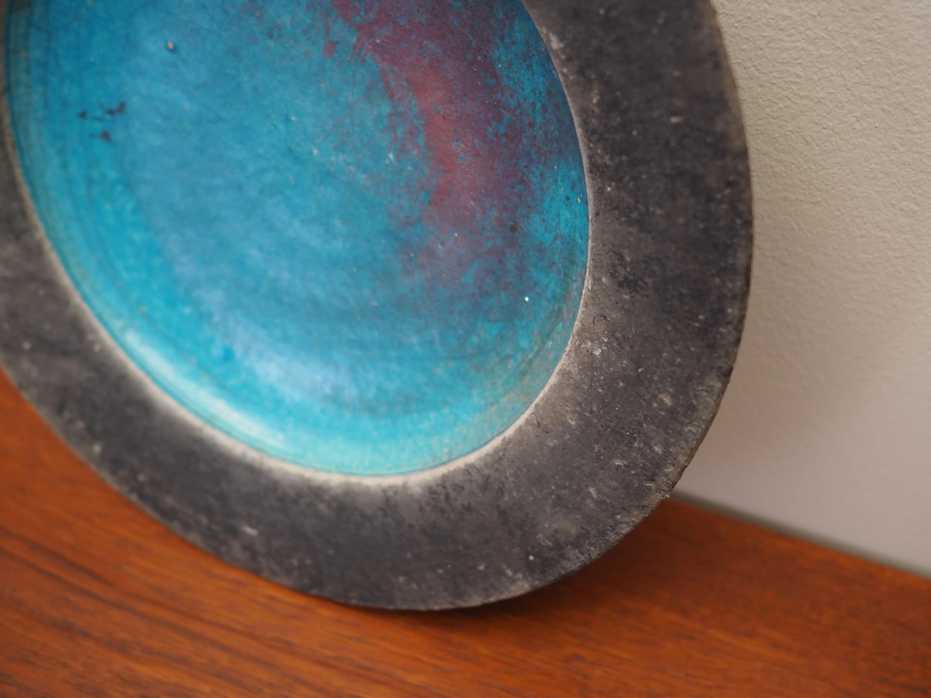Platter, grey blue ceramics, Denmark, 1960s. - 24561