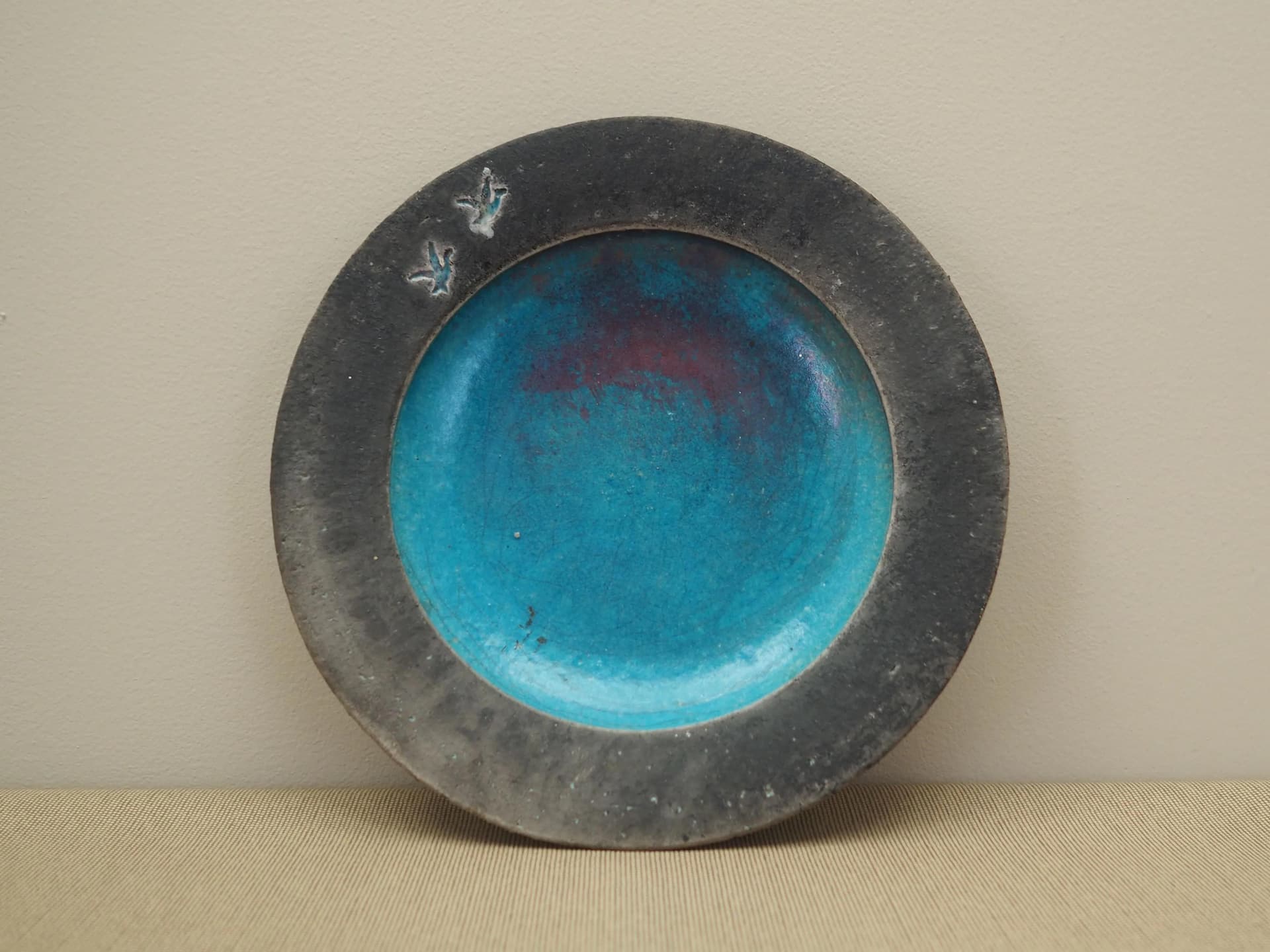Platter, grey blue ceramics, Denmark, 1960s. - 24559