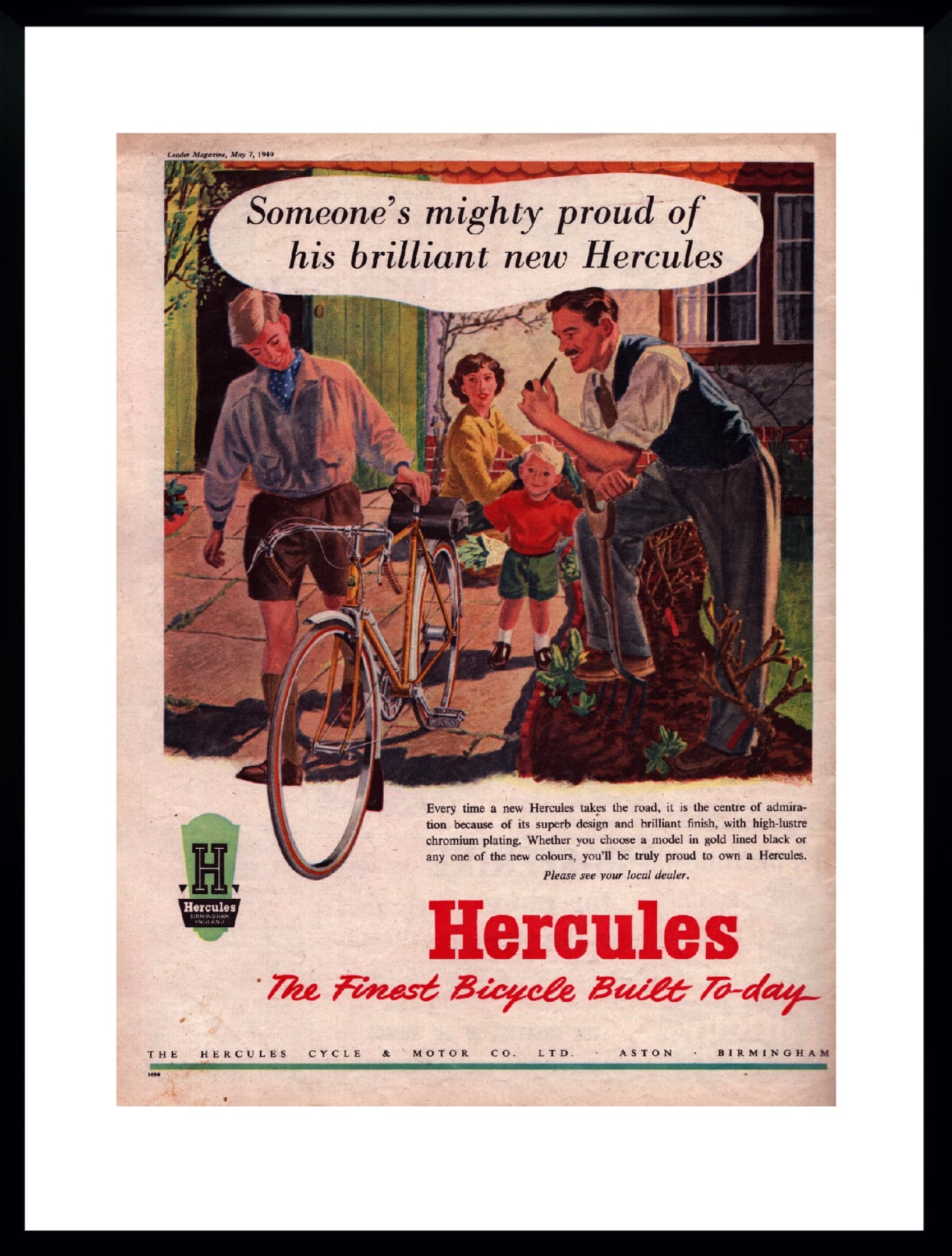 Plakat reklamowy Hercules 30x40 cm, papier, plexi czarna, Wielka Brytania, lata 40.