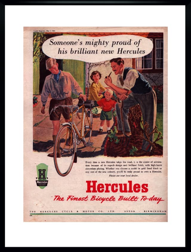 Plakat reklamowy Hercules 30x40 cm, papier, plexi czarna, Wielka Brytania, lata 40. - WYMIARY