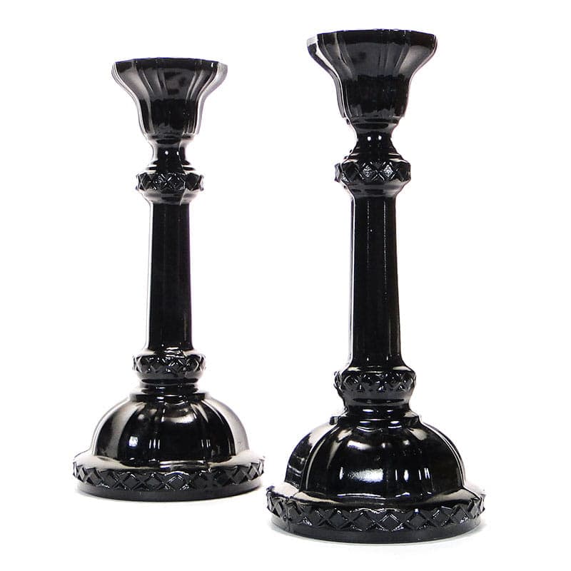 Pair of candlesticks, black glass, Ząbkowice, Poland, 1960s