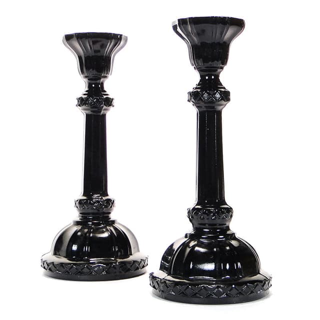 Pair of candlesticks, black glass, Ząbkowice, Poland, 1960s - DIMENSION