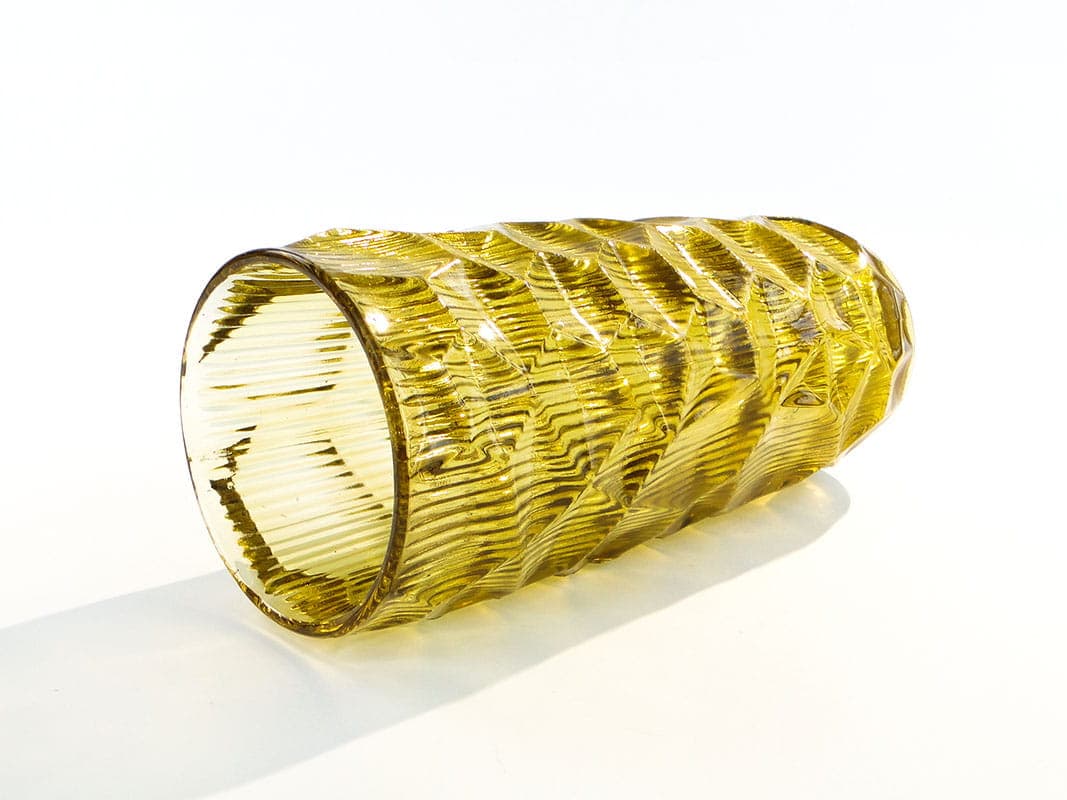 Vase Okulus, topaz yellow soda-lime glass, by J. S. Drost, Ząbkowice, Poland, 1960s - 326352