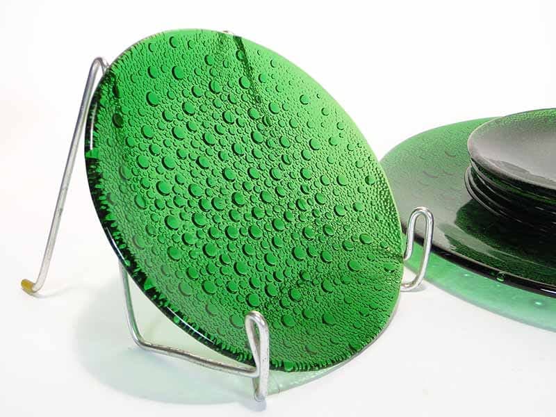Set of plates Asteroid, green soda-lime glass, by J. S. Drost, Ząbkowice, Poland, 1960s. - 326361