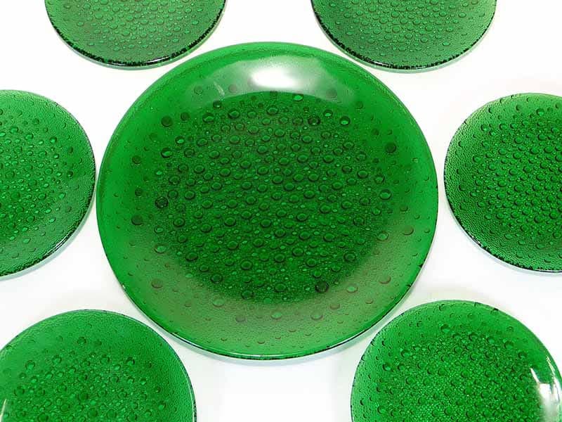 Set of plates Asteroid, green soda-lime glass, by J. S. Drost, Ząbkowice, Poland, 1960s. - 326363