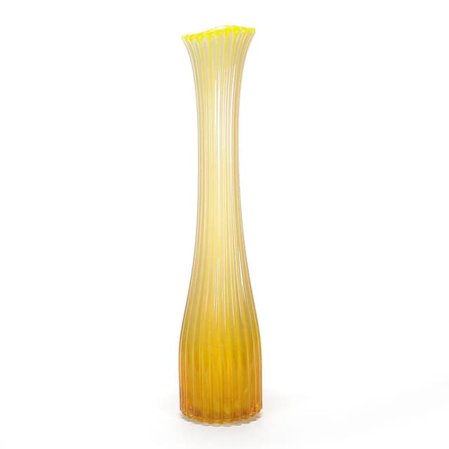 Vase Trumpet, yellow transparent soda-lime glass, by J. Drost, Ząbkowice, Poland, 1970s. - DIMENSION