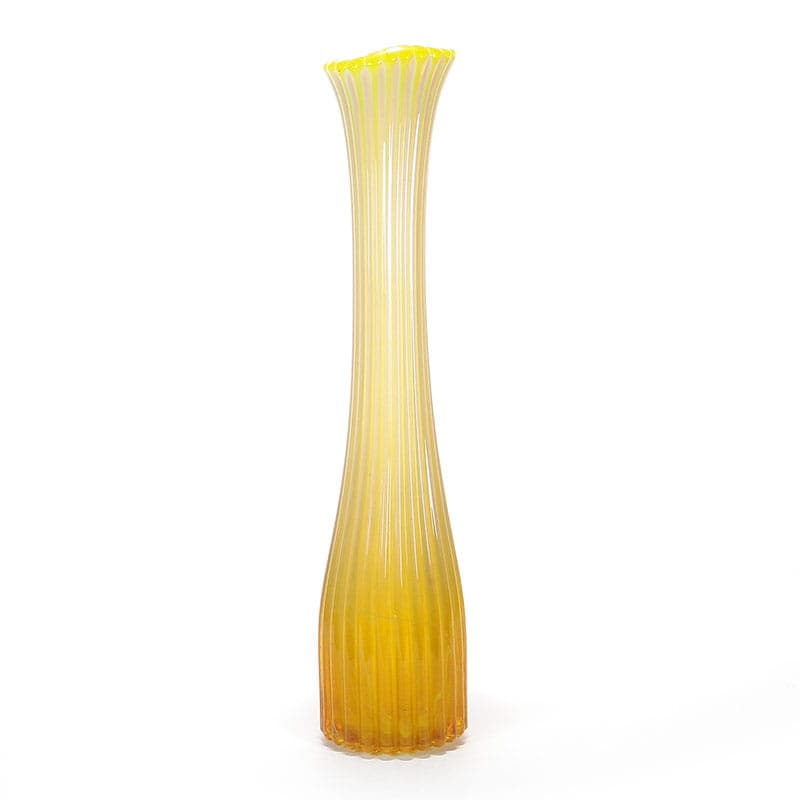 Vase Trumpet, yellow transparent soda-lime glass, by J. Drost, Ząbkowice, Poland, 1970s.