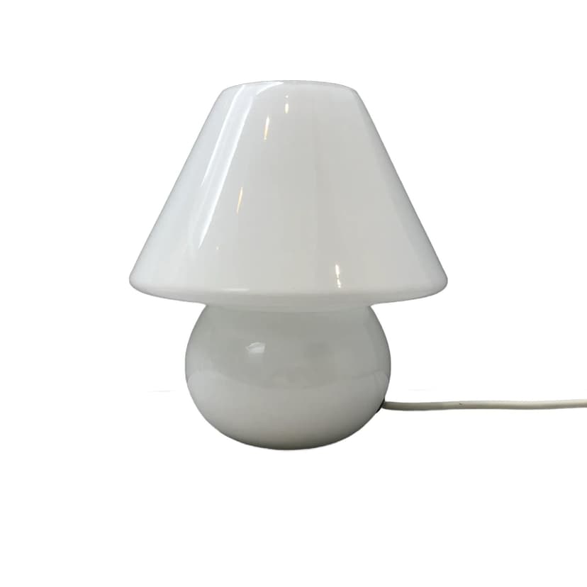 Lampka nocna Mushroom, szkło białe, Niemcy, lata 90.