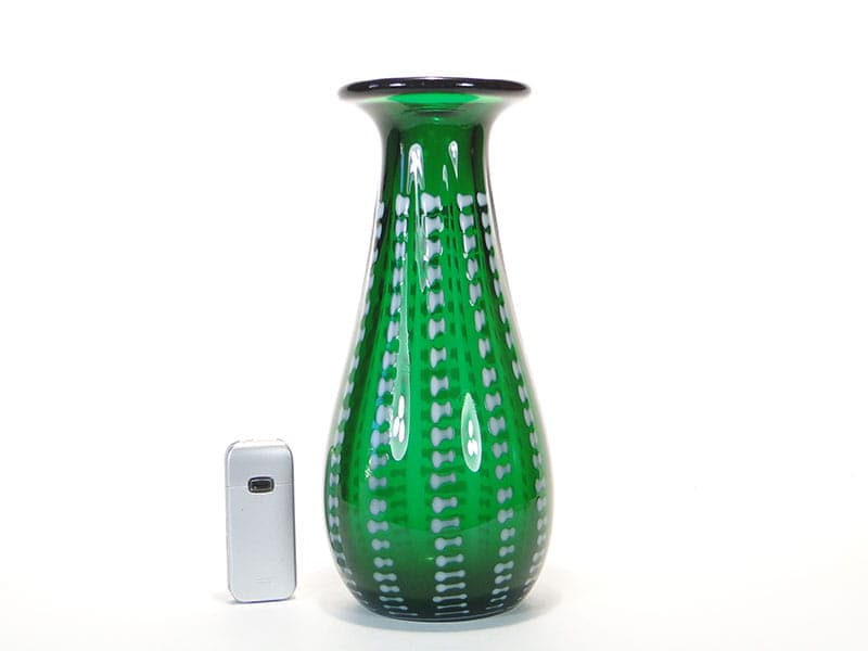 Vase Przecinki, green soda-lime glass, by J.S. Drost, Ząbkowice, Poland, 1970s. - 326376