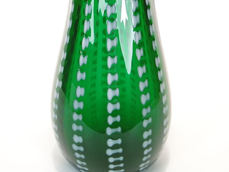 Vase Przecinki, green soda-lime glass, by J.S. Drost, Ząbkowice, Poland, 1970s. - 326375