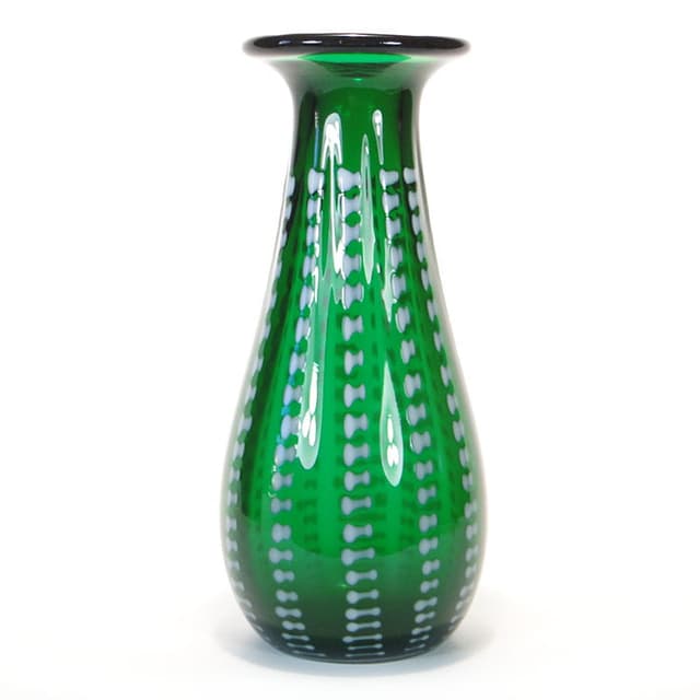 Vase Przecinki, green soda-lime glass, by J.S. Drost, Ząbkowice, Poland, 1970s. - DIMENSION