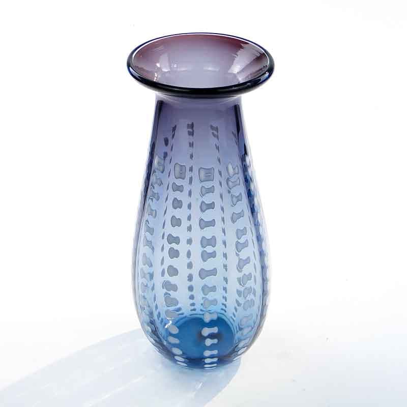 Vase Przecinki, blue transparent soda-lime glass, by J. Drost, Ząbkowice, Poland, 1970s. - 326387
