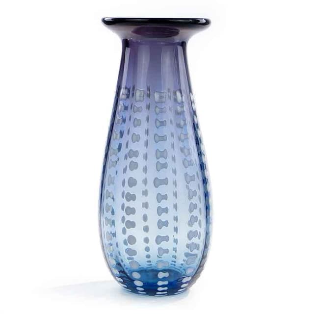 Vase Przecinki, blue transparent soda-lime glass, by J. Drost, Ząbkowice, Poland, 1970s. - DIMENSION