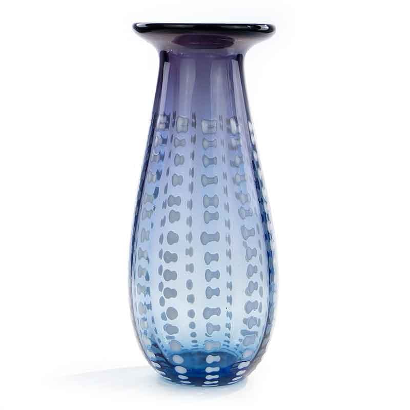 Vase Przecinki, blue transparent soda-lime glass, by J. Drost, Ząbkowice, Poland, 1970s.