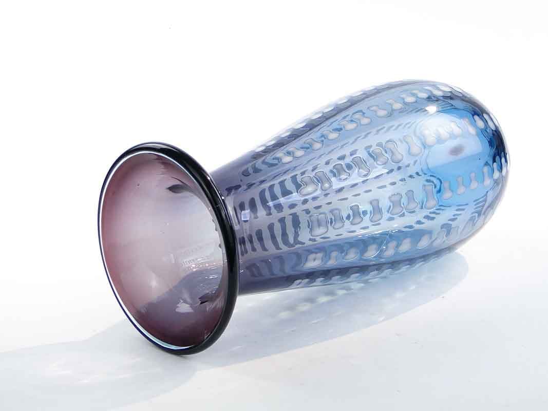 Vase Przecinki, blue transparent soda-lime glass, by J. Drost, Ząbkowice, Poland, 1970s. - 326380