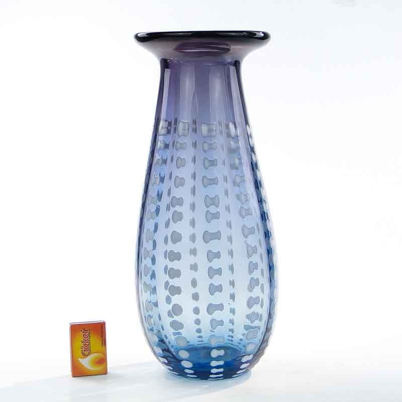 Vase Przecinki, blue transparent soda-lime glass, by J. Drost, Ząbkowice, Poland, 1970s. - 326385