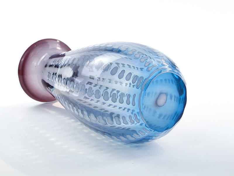 Vase Przecinki, blue transparent soda-lime glass, by J. Drost, Ząbkowice, Poland, 1970s. - 326382
