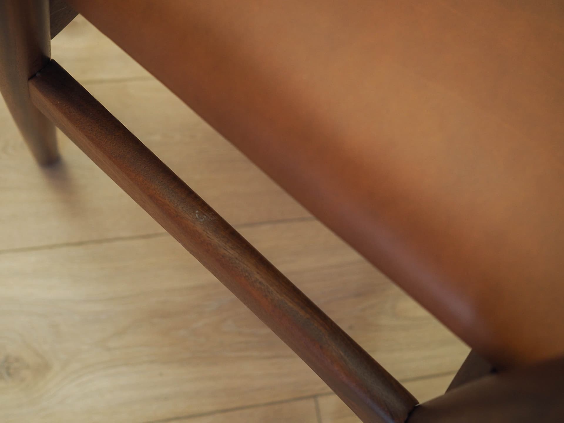 Set of six chairs, brown teak, brown leather, Denmark, 1970s. - 326407