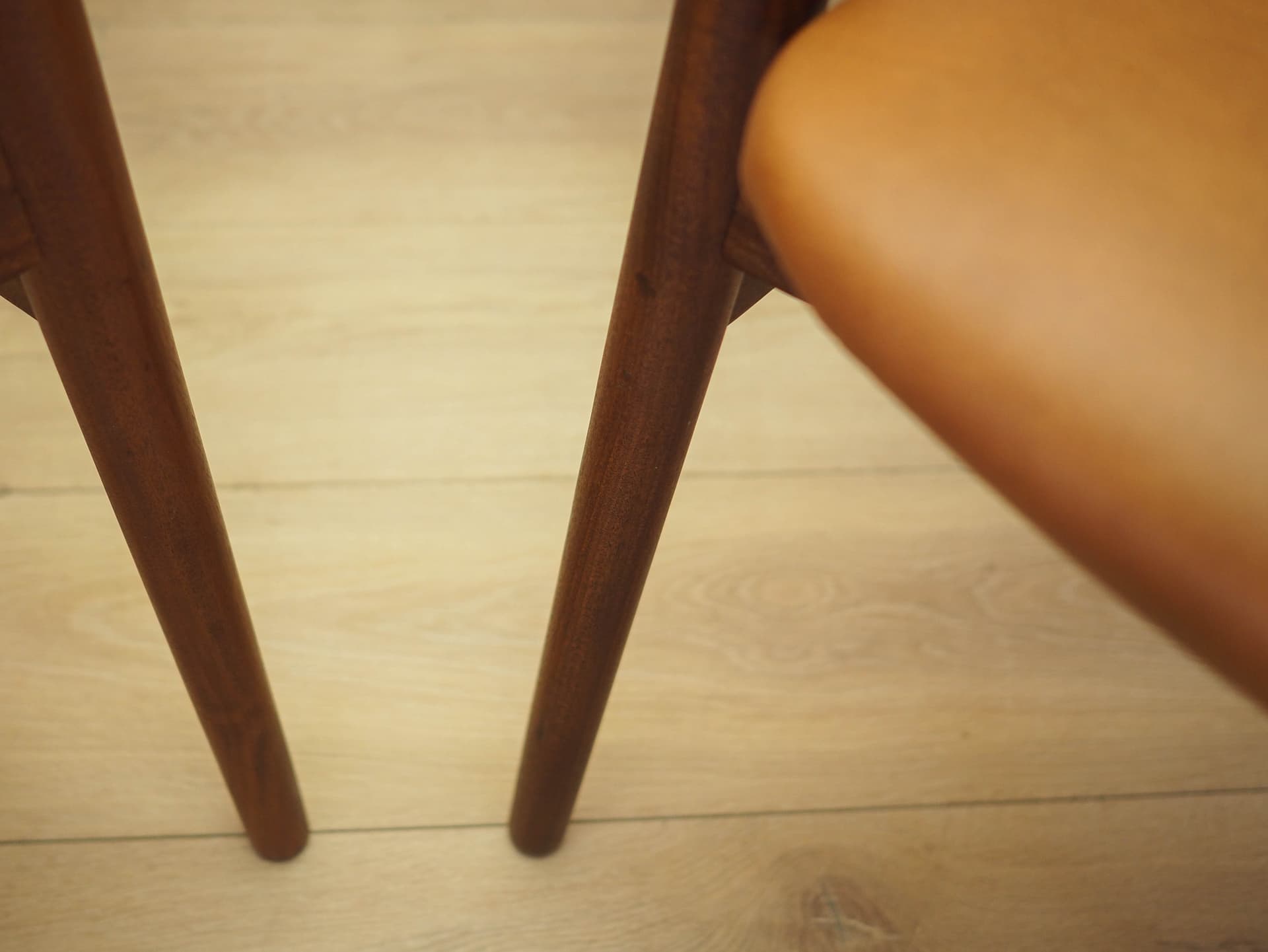 Set of six chairs, brown teak, brown leather, Denmark, 1970s. - 326412