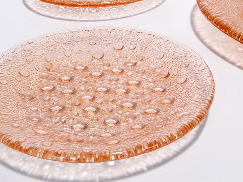 Asteroid plate set, pink transparent glass, by J. S. Drost, Ząbkowice, Poland, 1960s. - 326446