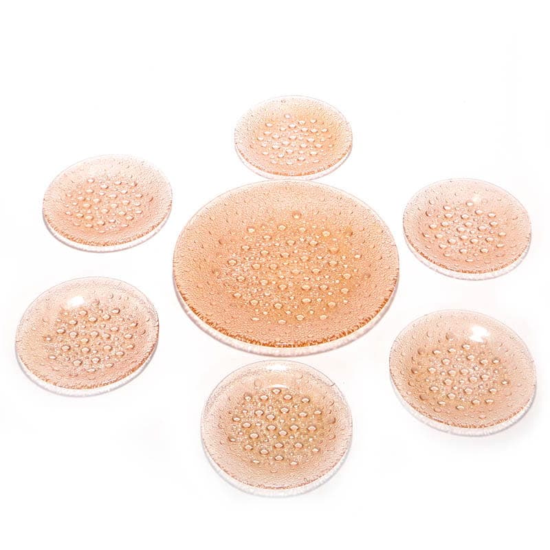 Asteroid plate set, pink transparent glass, by J. S. Drost, Ząbkowice, Poland, 1960s.