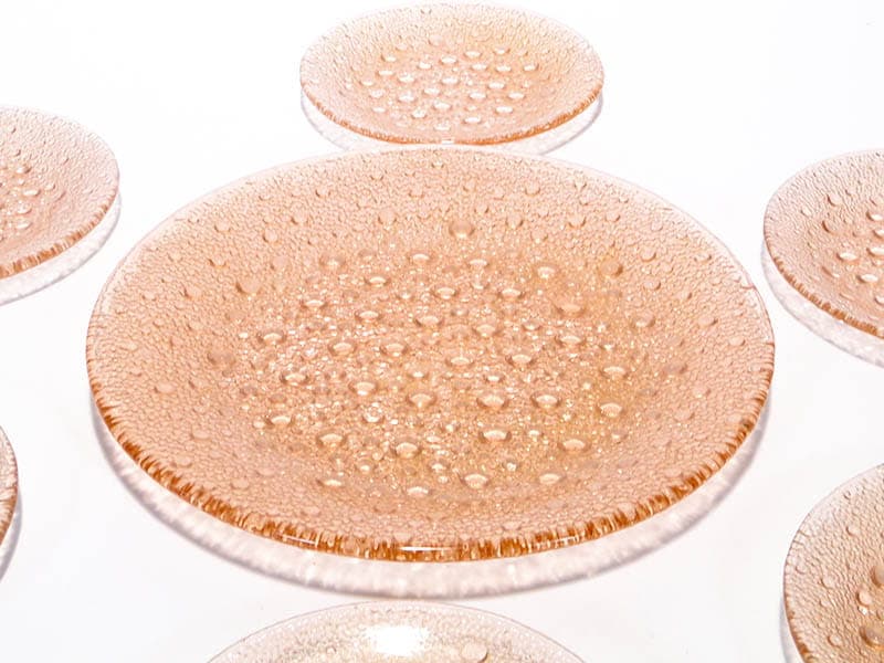 Asteroid plate set, pink transparent glass, by J. S. Drost, Ząbkowice, Poland, 1960s. - 326445