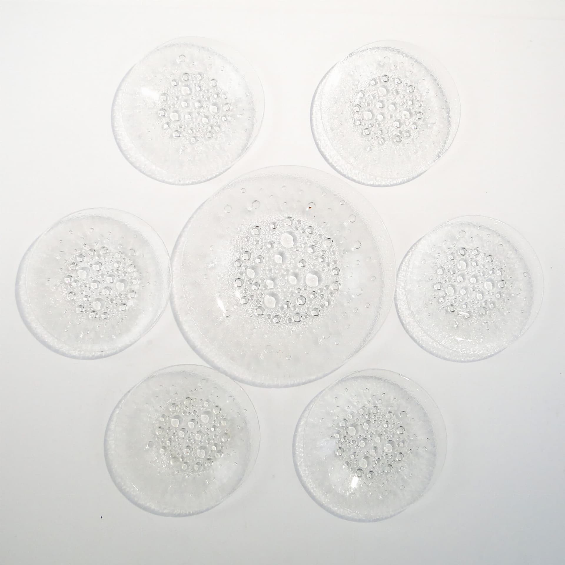 Tableware set Asteroid, transparent soda-lime glass, by J. Drost, Ząbkowice, Poland, 1960s.