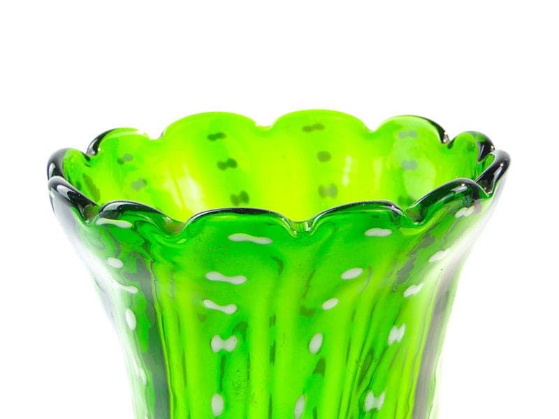 Vase Przecinki, green white soda-lime glass, by J. Drost, Ząbkowice, Poland, 1970s. - 326500