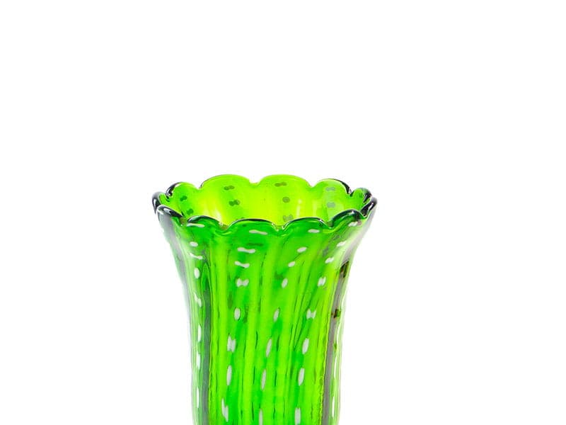 Vase Przecinki, green white soda-lime glass, by J. Drost, Ząbkowice, Poland, 1970s. - 326495