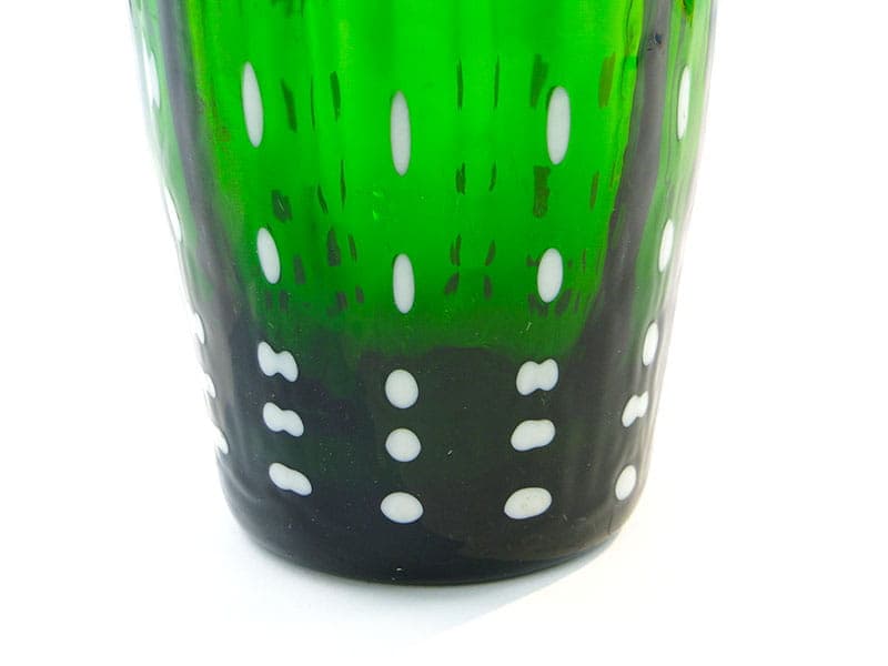 Vase Przecinki, green white soda-lime glass, by J. Drost, Ząbkowice, Poland, 1970s. - 326493