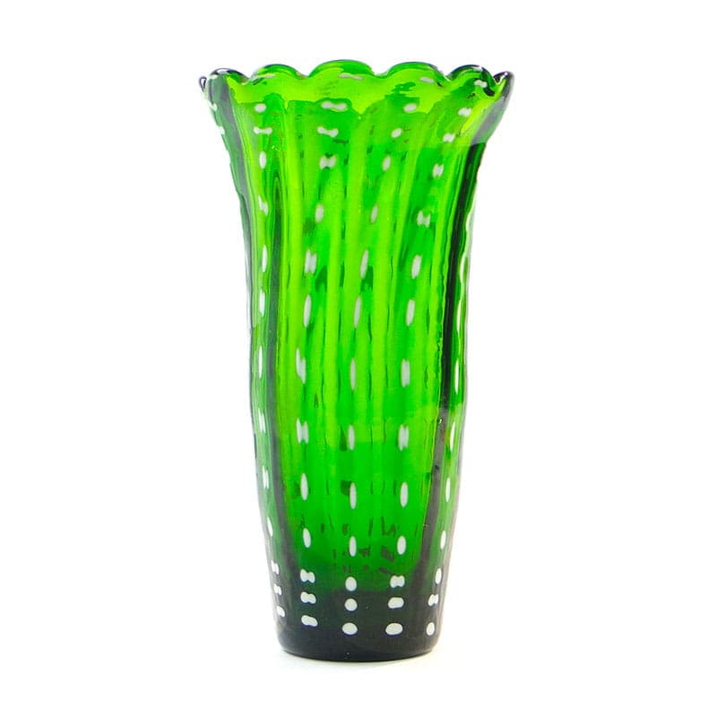 Vase Przecinki, green white soda-lime glass, by J. Drost, Ząbkowice, Poland, 1970s.
