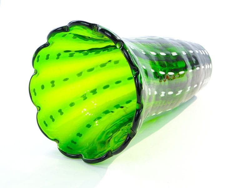 Vase Przecinki, green white soda-lime glass, by J. Drost, Ząbkowice, Poland, 1970s. - 326498