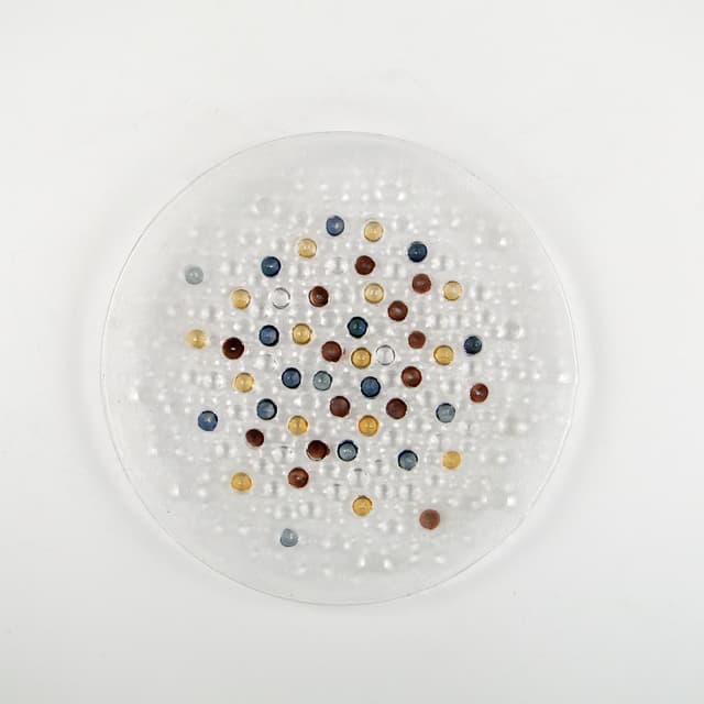 Set of dessert plates Krople Rosy, multicolor soda-lime glass, by J. S. Drost, Ząbkowice, Poland, 1980s. - DIMENSION