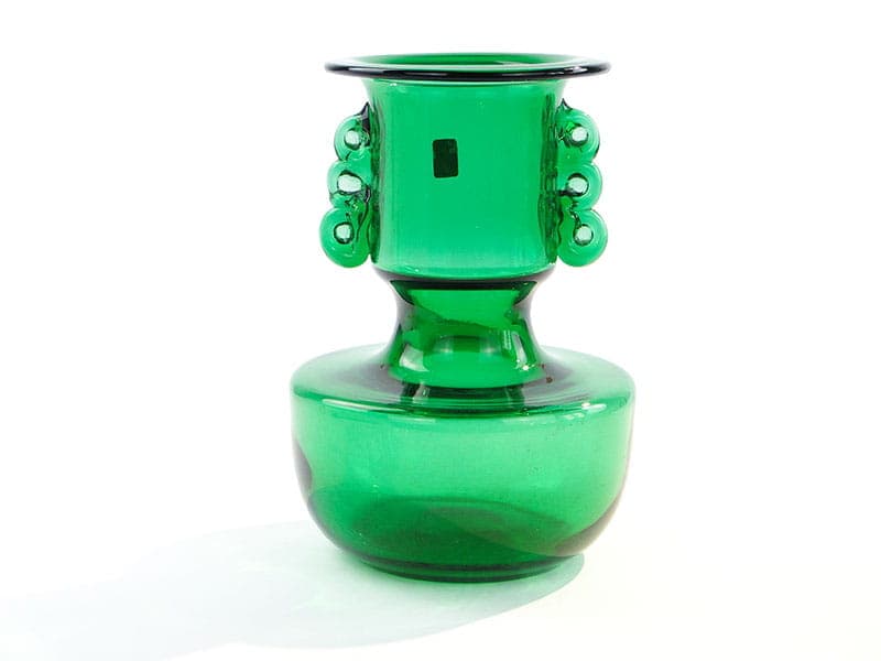 Vase, green glass, by L. Fiedorowicz, Ząbkowice, Poland, 1980s. - 326568