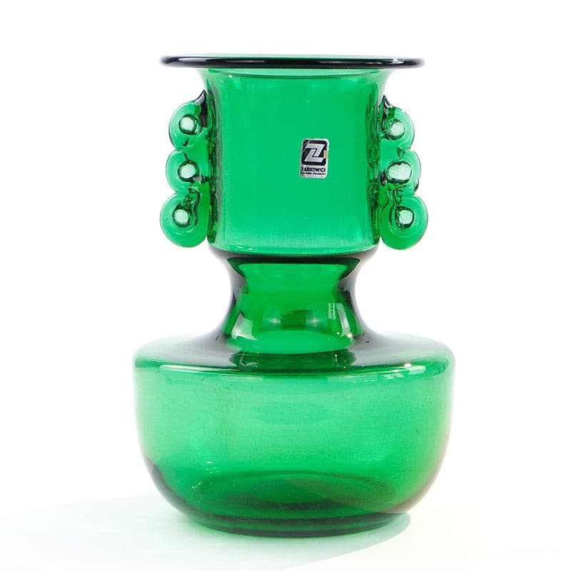 Vase, green glass, by L. Fiedorowicz, Ząbkowice, Poland, 1980s. - 326573