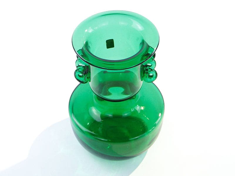 Vase, green glass, by L. Fiedorowicz, Ząbkowice, Poland, 1980s. - 326569