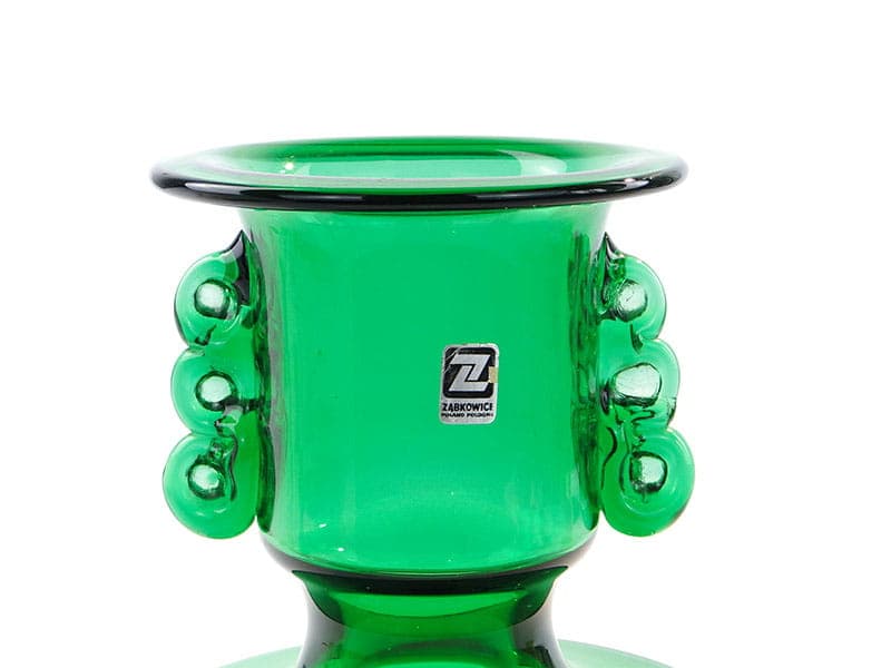 Vase, green glass, by L. Fiedorowicz, Ząbkowice, Poland, 1980s. - 326566