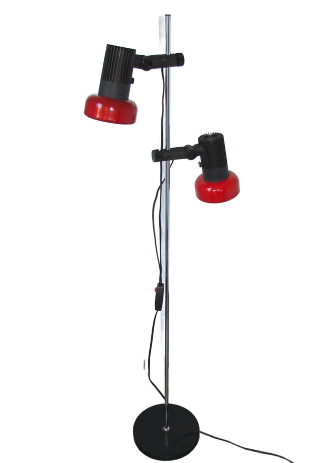 Floor lamp, red metal, silver chrome, 1970s - DIMENSION