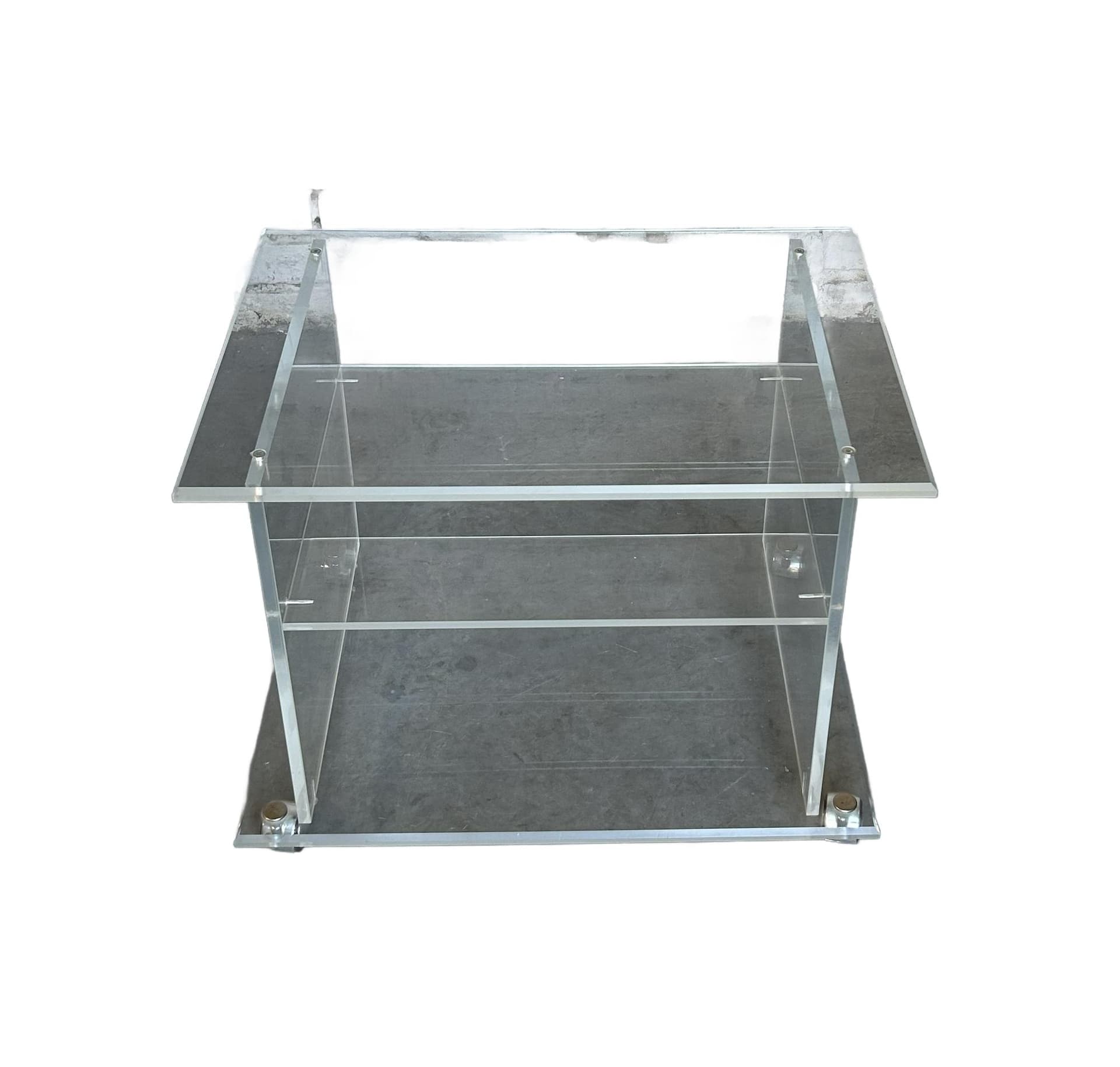 Mobile side table, transparent acrylic, metal, 1970s