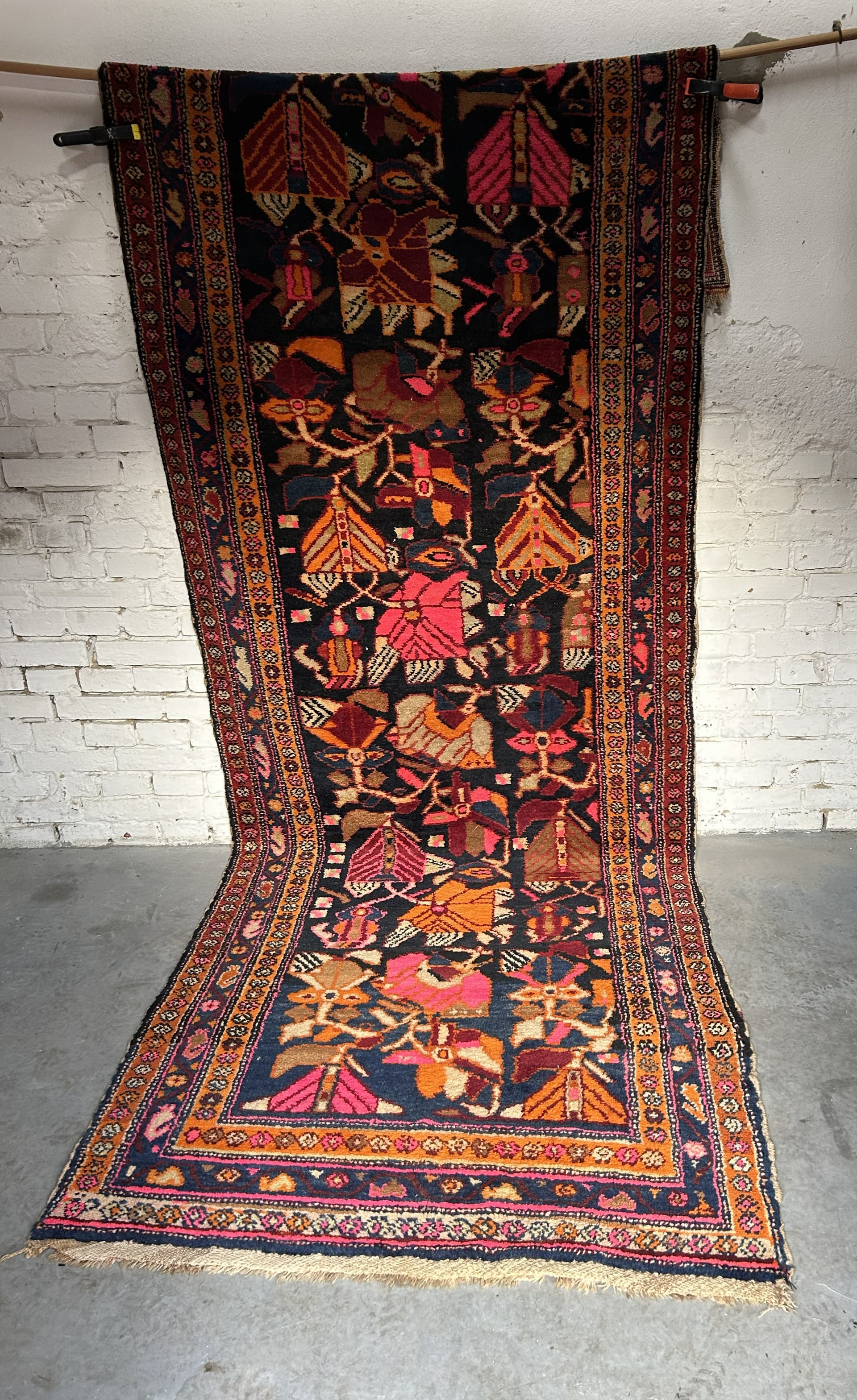 Runner rug, 130x360 cm, navy multicolor wool, Turkey, 1970s. - 326663