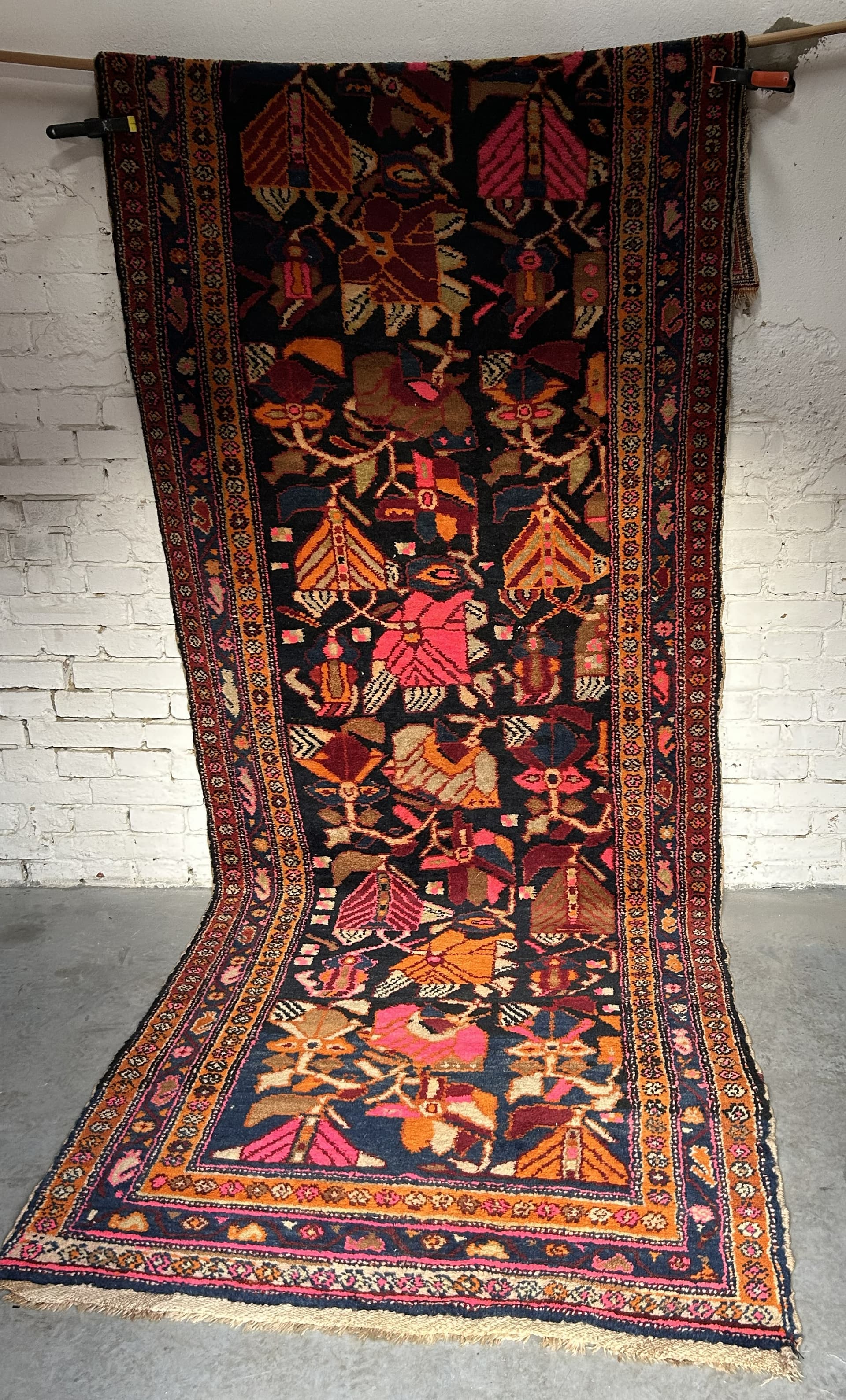 Runner rug, 130x360 cm, navy multicolor wool, Turkey, 1970s. - 326662