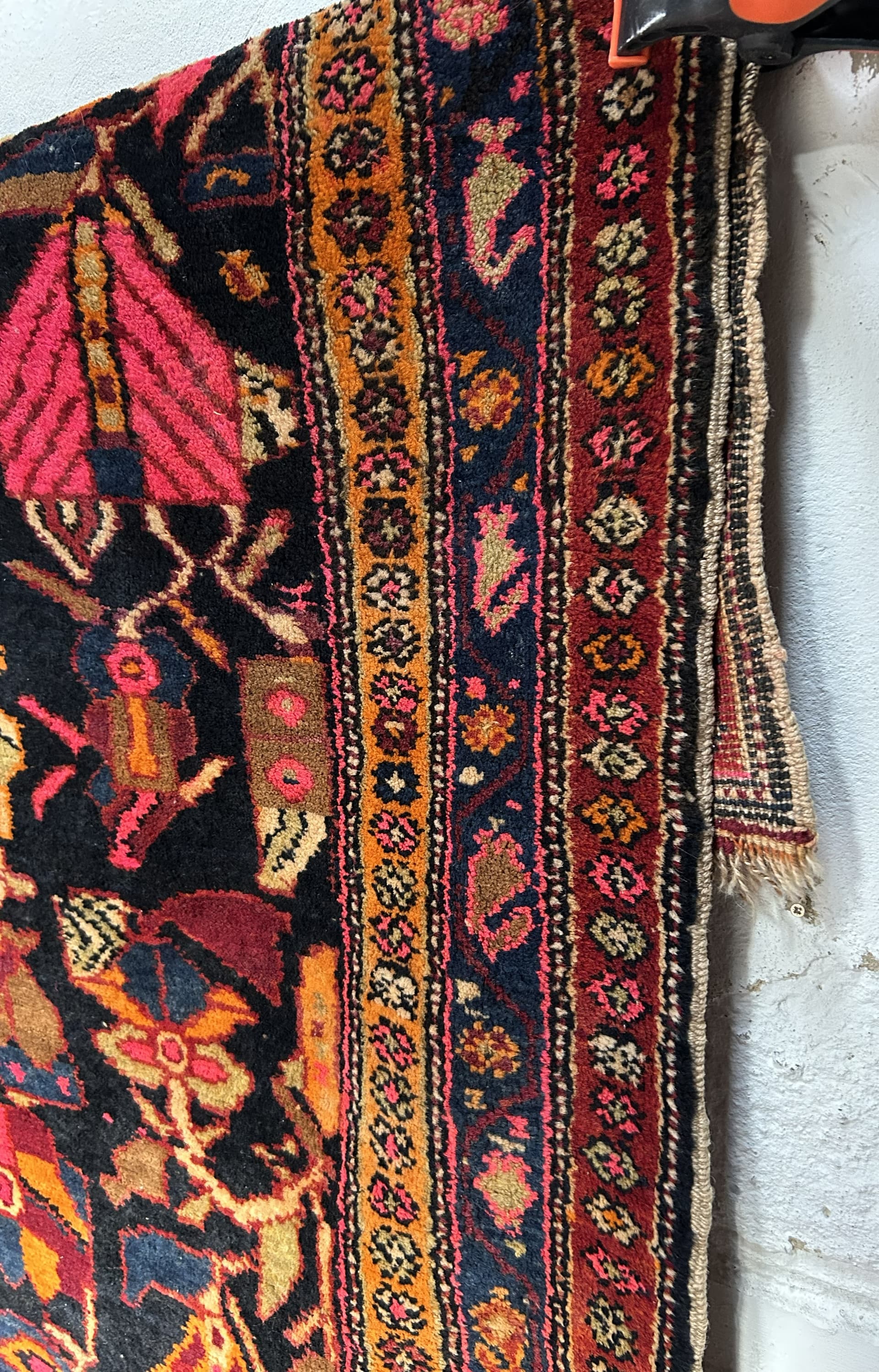 Runner rug, 130x360 cm, navy multicolor wool, Turkey, 1970s. - 326665