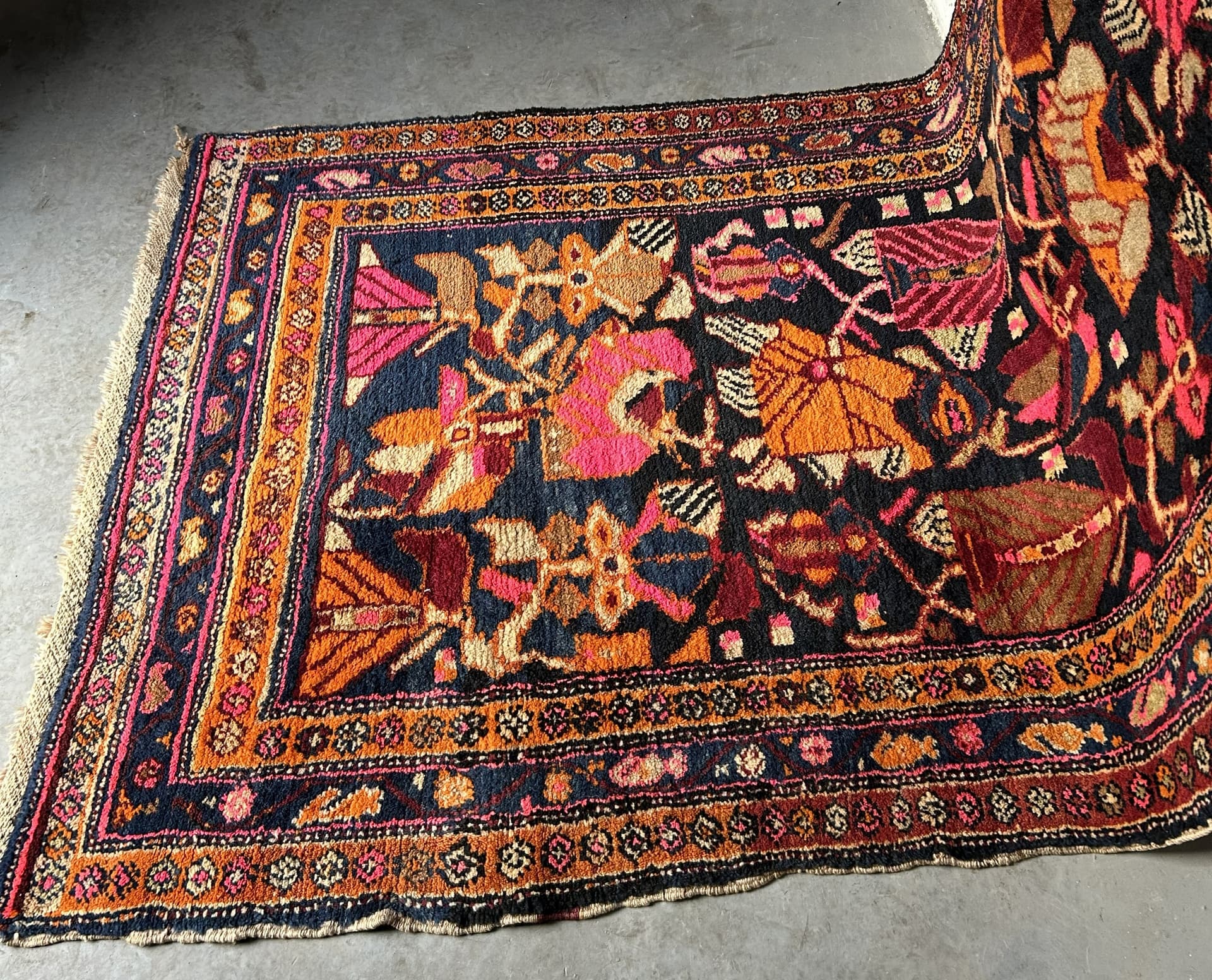 Runner rug, 130x360 cm, navy multicolor wool, Turkey, 1970s. - 326666