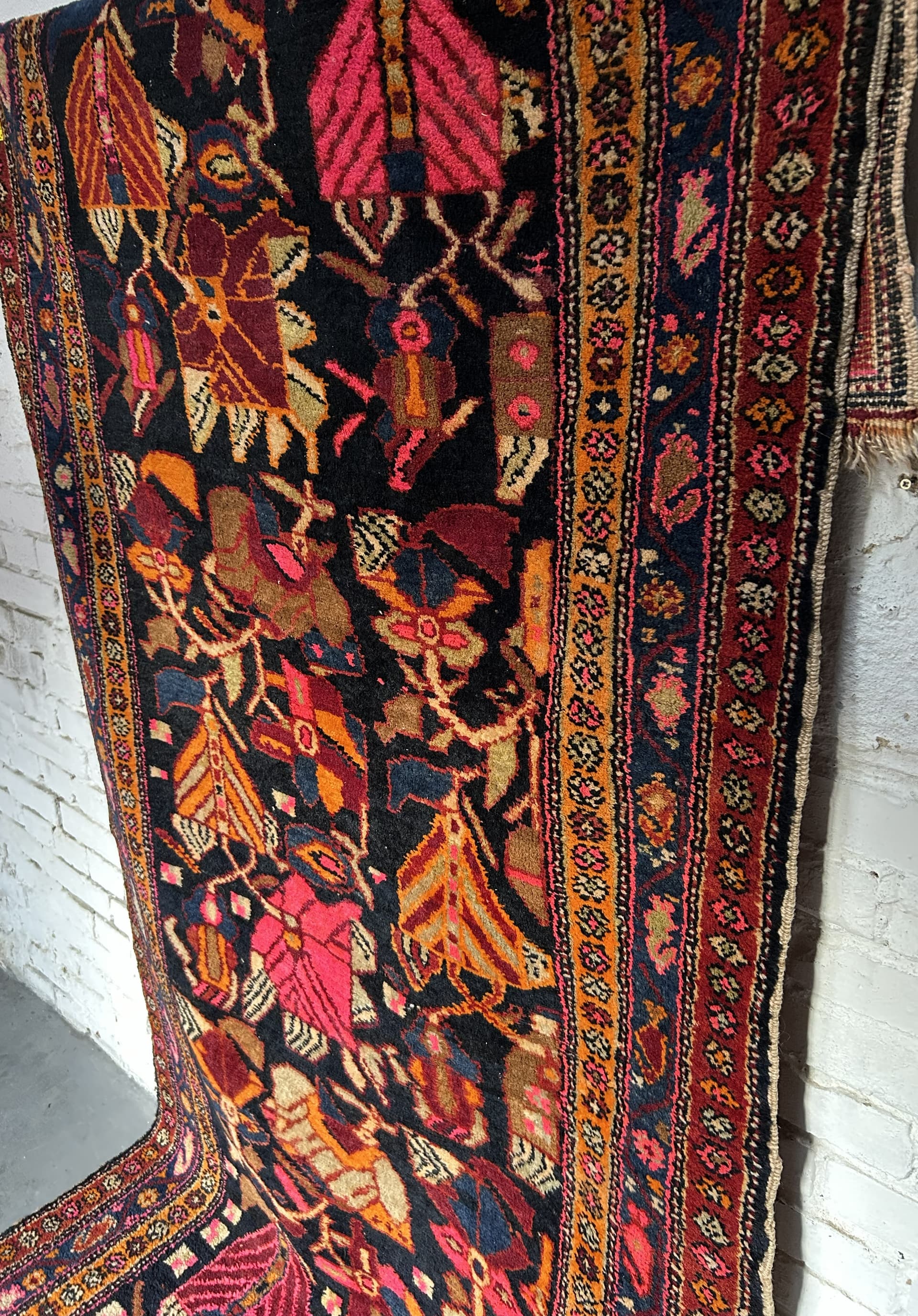 Runner rug, 130x360 cm, navy multicolor wool, Turkey, 1970s. - 326664