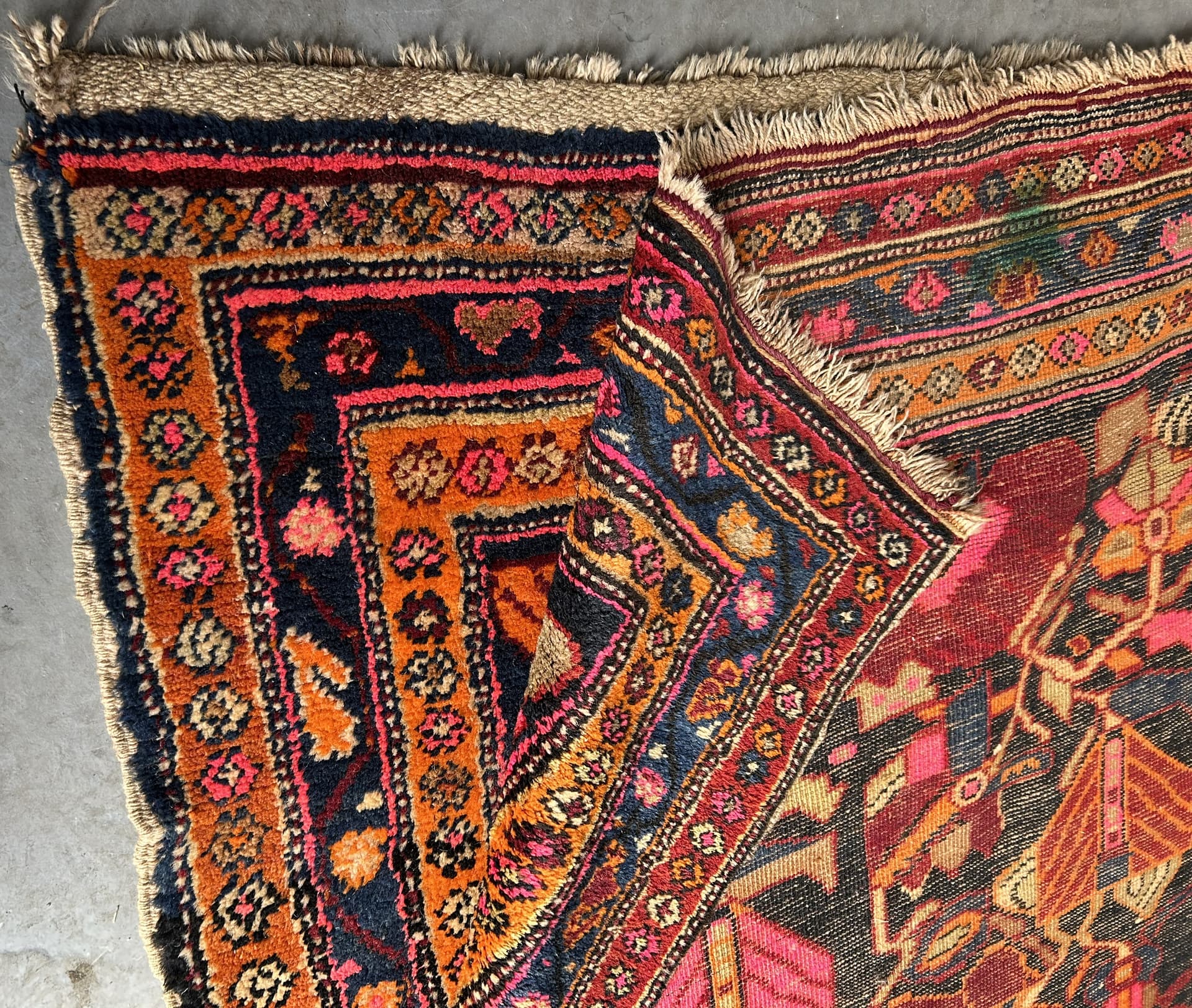 Runner rug, 130x360 cm, navy multicolor wool, Turkey, 1970s. - 326670